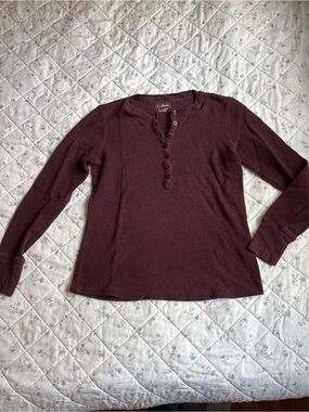 L.L. Bean Maroon Long-Sleeve Henley Thermal Shirt